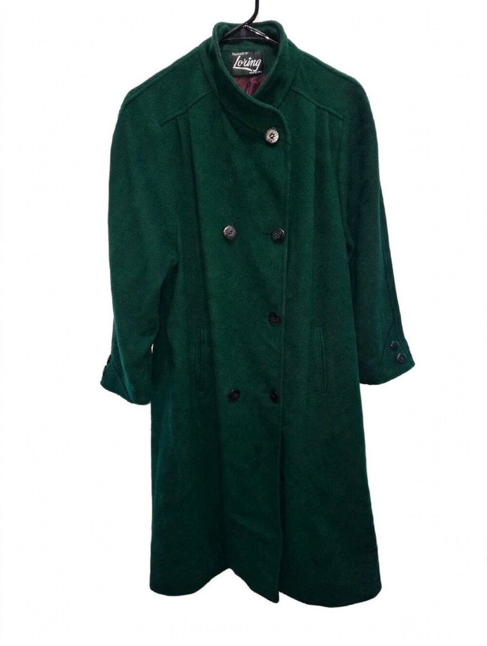 Vintage Loring Forstmann Emerald Green 100% Wool Maxi Coat Double Breasted USA M